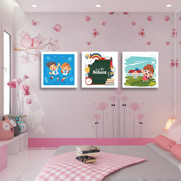Bộ 3 Tranh Phòng Ngủ Cho Bé Trẻ Em Đáng Yêu Canvas W1192