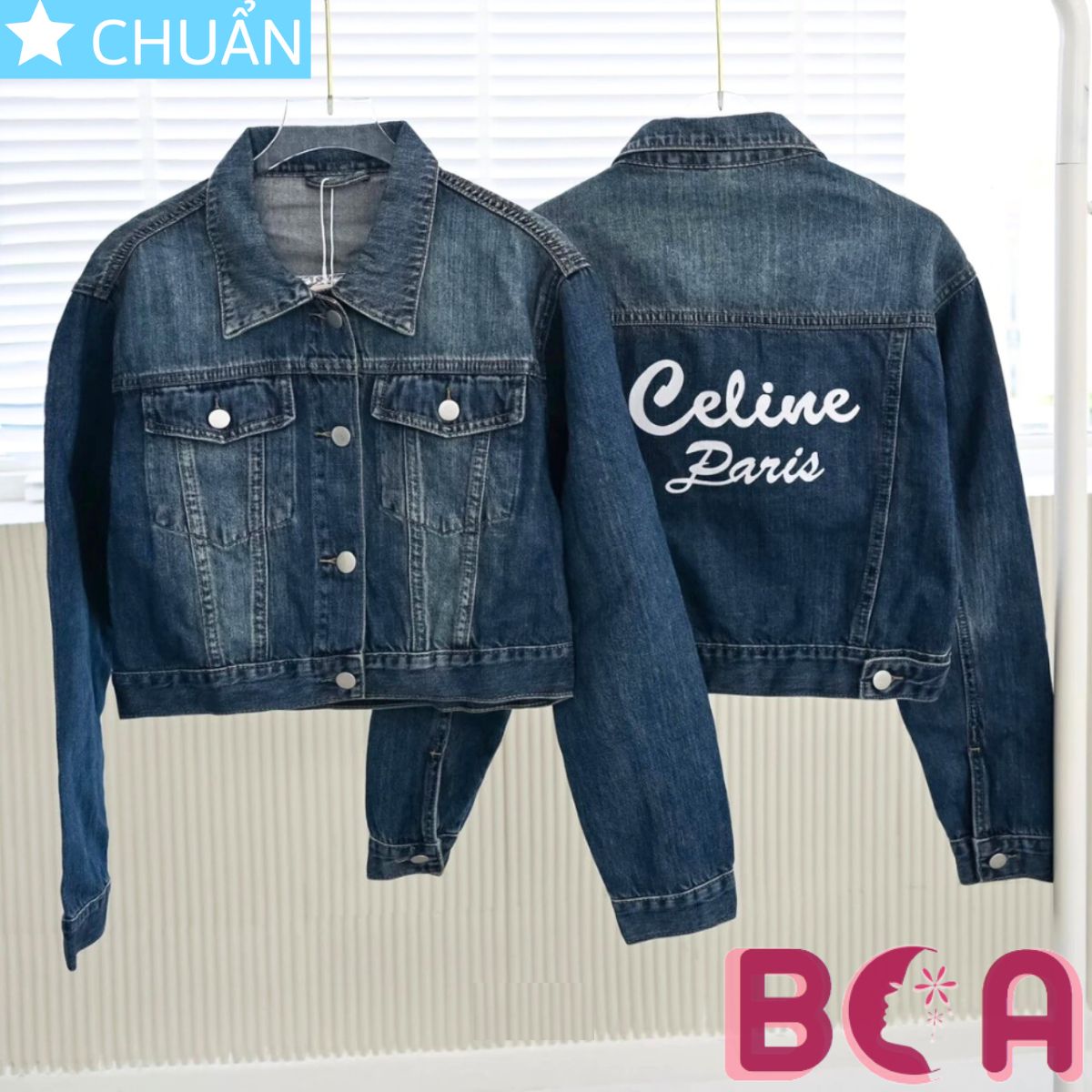 Áo khoác Jeans nữ K32 ROSATA tại BCASHOP kiểu dáng croptop lưng cá tính, sau lưng in chữ thời trang độc đáo