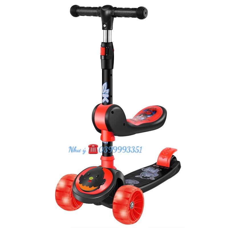 Xe Scooter, Xe Trượt Cho Bé Bánh Có Đèn ,Có Nhạc, có ghế 3 in 1 Chịu Lực 90KG