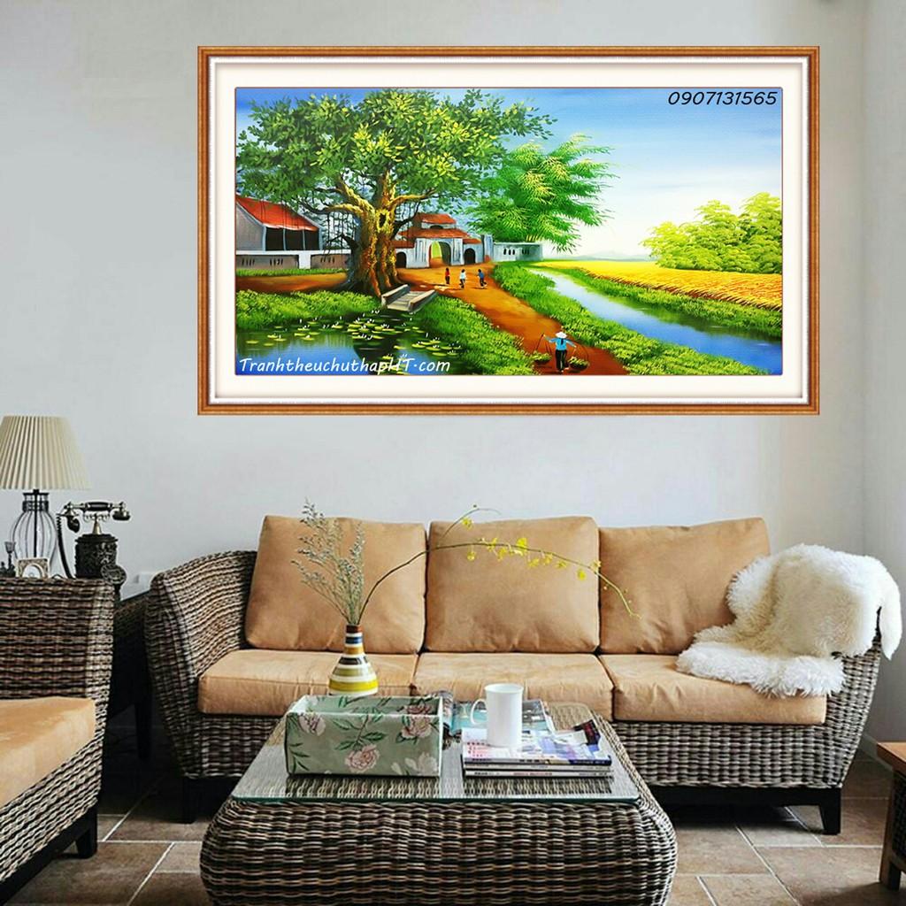 Tranh thêu chữ thập quê hương thanh bình LV3049 - size 48*57cm