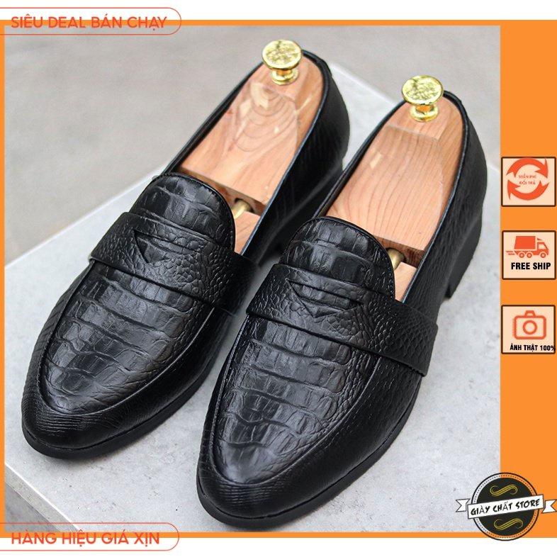 Giày Lười Nam Công Sở Đẹp - Giày Da Nam Giá Rẻ Dập Vân Cá Sấu - Mã X091 - Không chuông