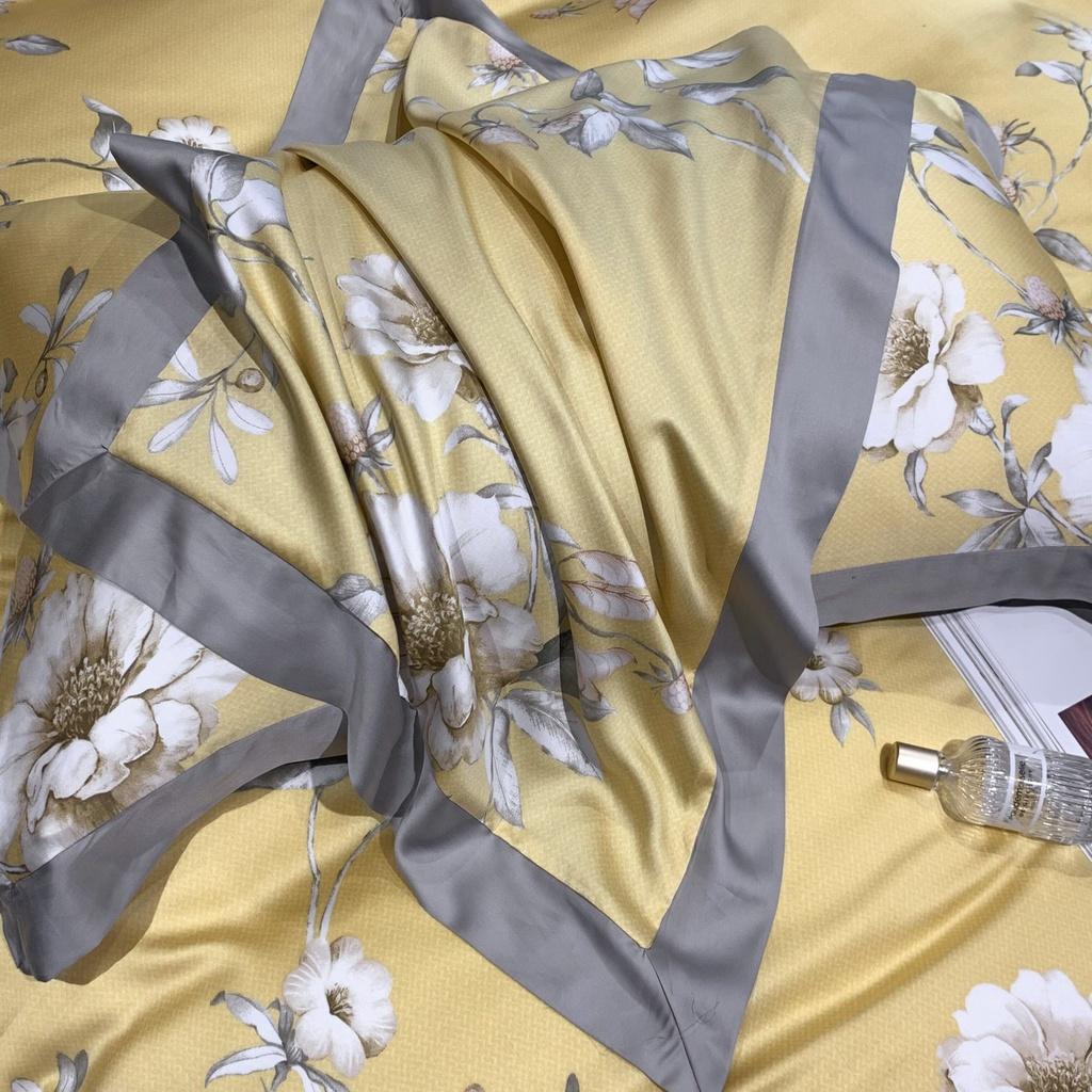 Bộ chăn ga gối Mẫu thiết kế mới Tencel 100S họa tiết Hoa lá cách điệu ,mềm mịn,sang trọng- LUX33
