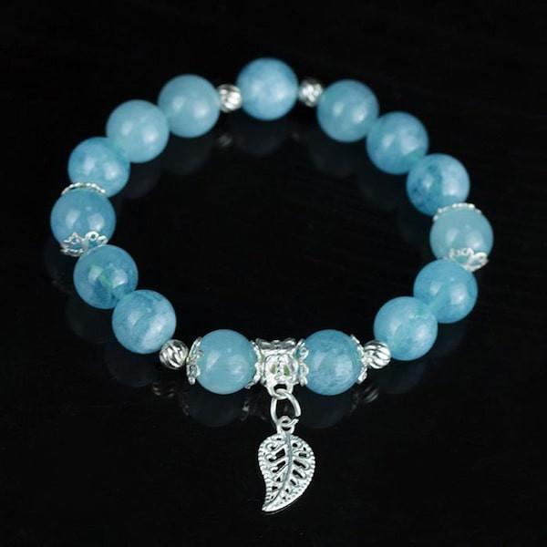 Vòng tay phong thủy đá Aquamarine 10 ly Mix Charm Bạc 925