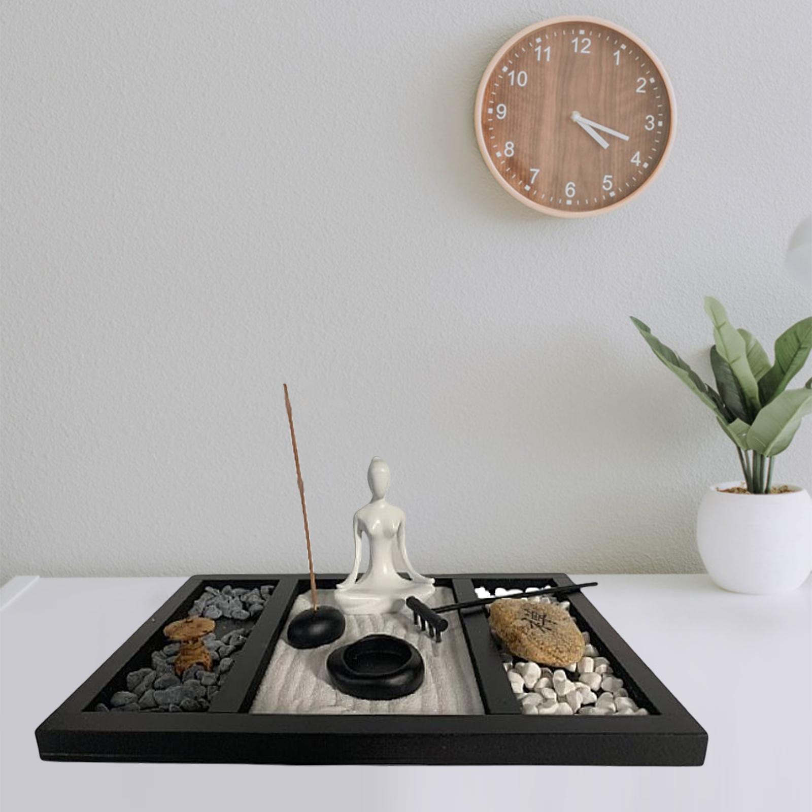 Mini Zen Garden Kit Candle Holder Desk Home Office Table Yoga Girl Statue