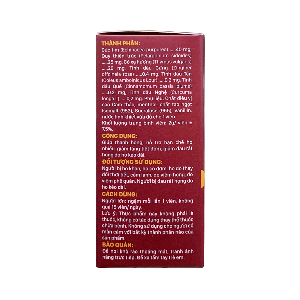 Viên Ngậm Thảo Mộc Giảm Ho Khan Đau Rát Họng GeTux - Hộp 20 Viên