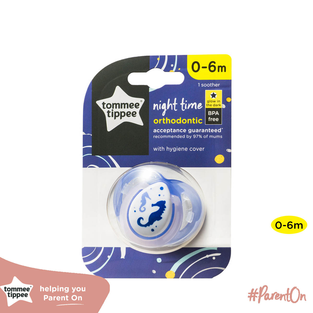 Ty Ngậm Dạ Quang Cho Bé Tommee Tippee 0-6 Tháng (Vỉ Đôi) - Night Time – Trăng Vàng