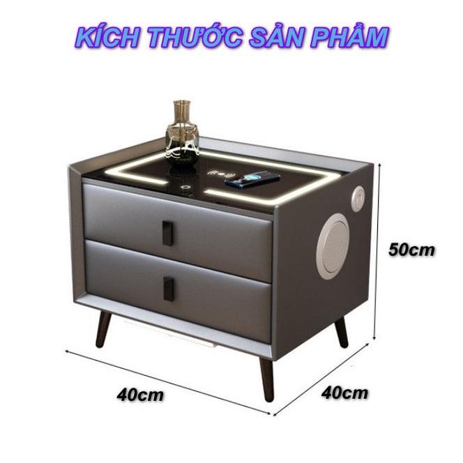 Tủ Để Đầu Giường Ngủ Thông Minh SmartHome Leather Tích Hợp Khóa Tủ Vân Tay, Sạc Không Dây, Đèn Ngủ Cảm Ứng