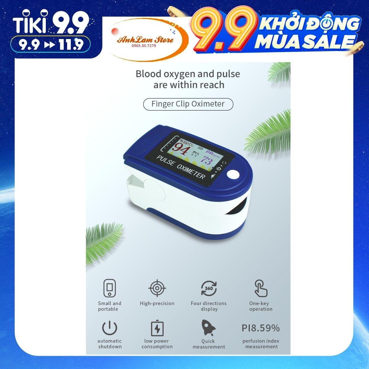 Máy đo nồng độ oxy, SpO2, nhịp tim, độ bão hòa bằng xung đầu ngón tay với màn hình LED Fingertip Clip Pulse Oximeter L-ED Display Mini SpO2 Monitor Oxygen - Anhlam Store