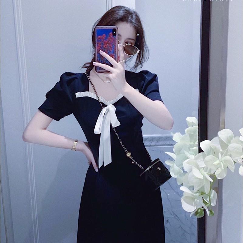 Đầm váy xanh đen phối trắng (kèm hình thật)