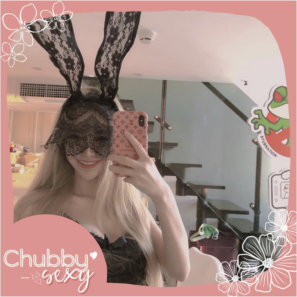 Bờm Tóc Tai Thỏ Ren Che Mặt Cosplay Sexy - Siêu Phẩm Bờm Cosplay Bí Ẩn Quyến Rũ Black Bunny - PK12 - Chubby.Sexy