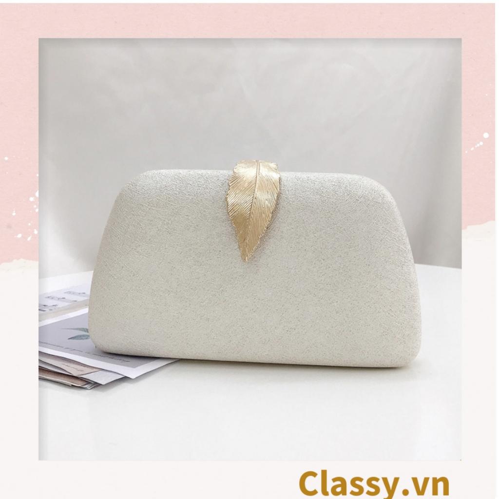 Clutch Classy cầm tay, đeo chéo bằng da cao cấp, cài khóa hình chiếc lá T1186