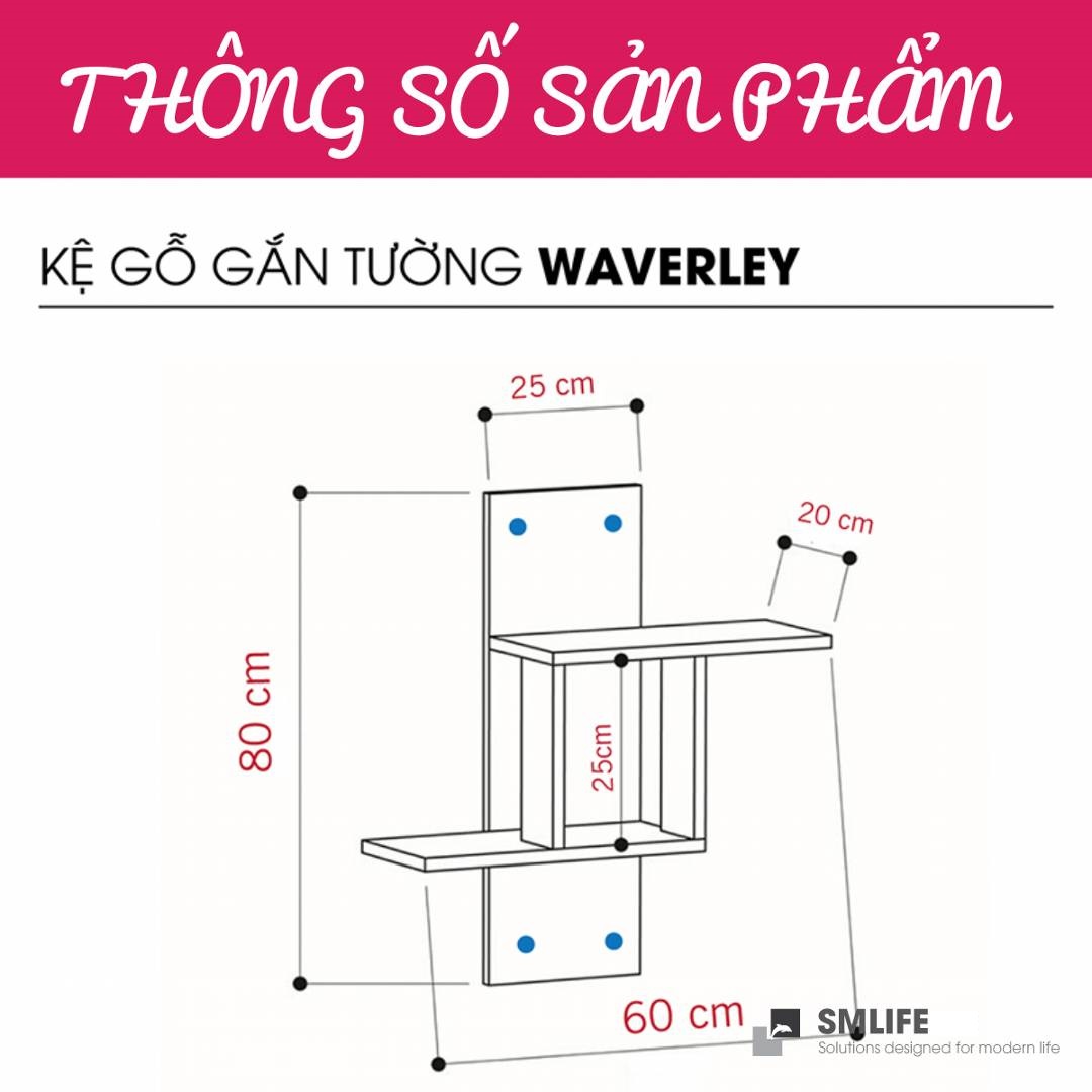 Kệ gỗ treo tường trang trí hiện đại SMLIFE Waverley  | Gỗ MDF dày 17mm chống ẩm | D60xR20xC80cm - Màu