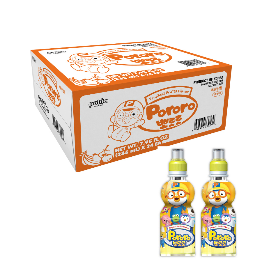 Thùng 24 Chai Nước Uống Pororo Hương Vị Trái Cây Nhiệt Đới 235ml