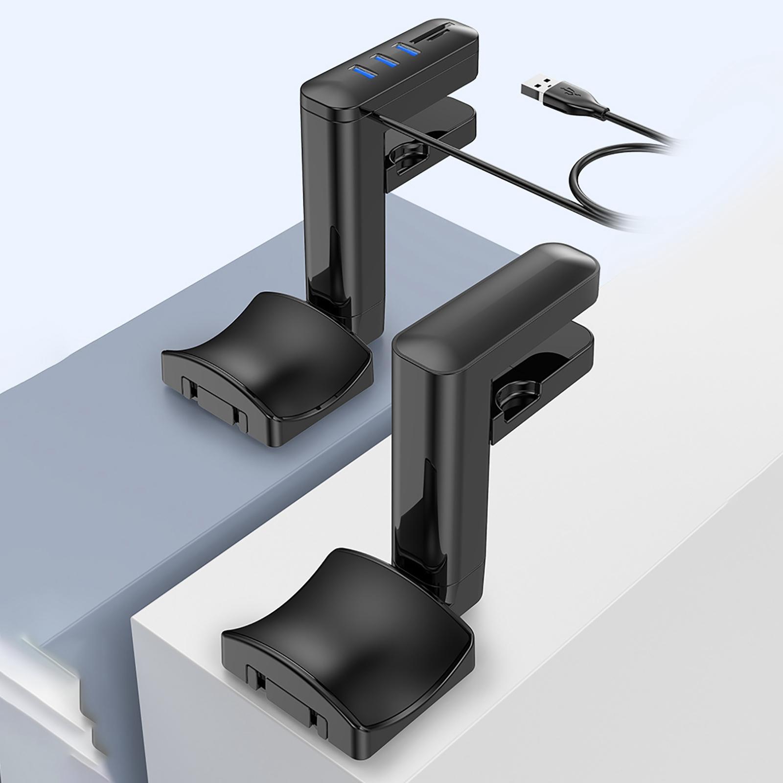 Under Desk Headphone Stand Holder, with 5 Ports Mount with USB Charger with Cable Clip Organizer