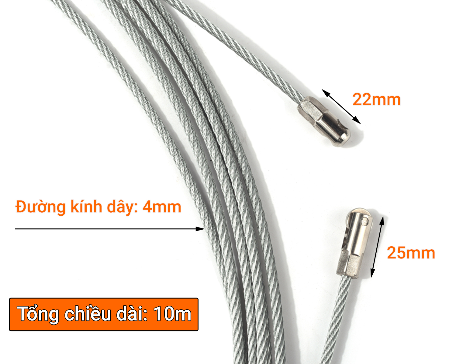 Dây mồi luồn ống sợi cáp trần 4 ly đầu bánh xe dài các cỡ 5/10/15/20m