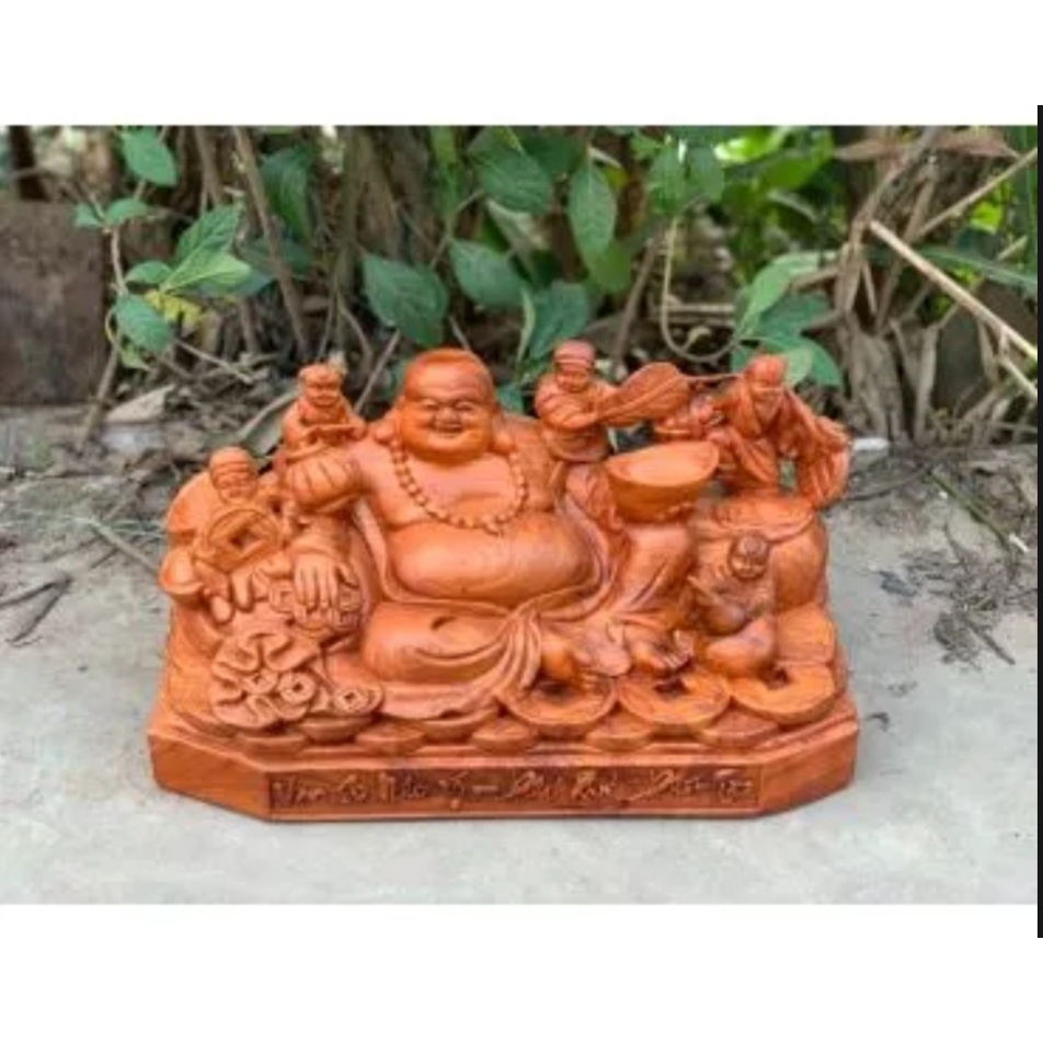 Tượng Di Lặc Ngũ Phúc - Vạn Sự Như Ý, gỗ hương nguyên khối ngang 30 cm