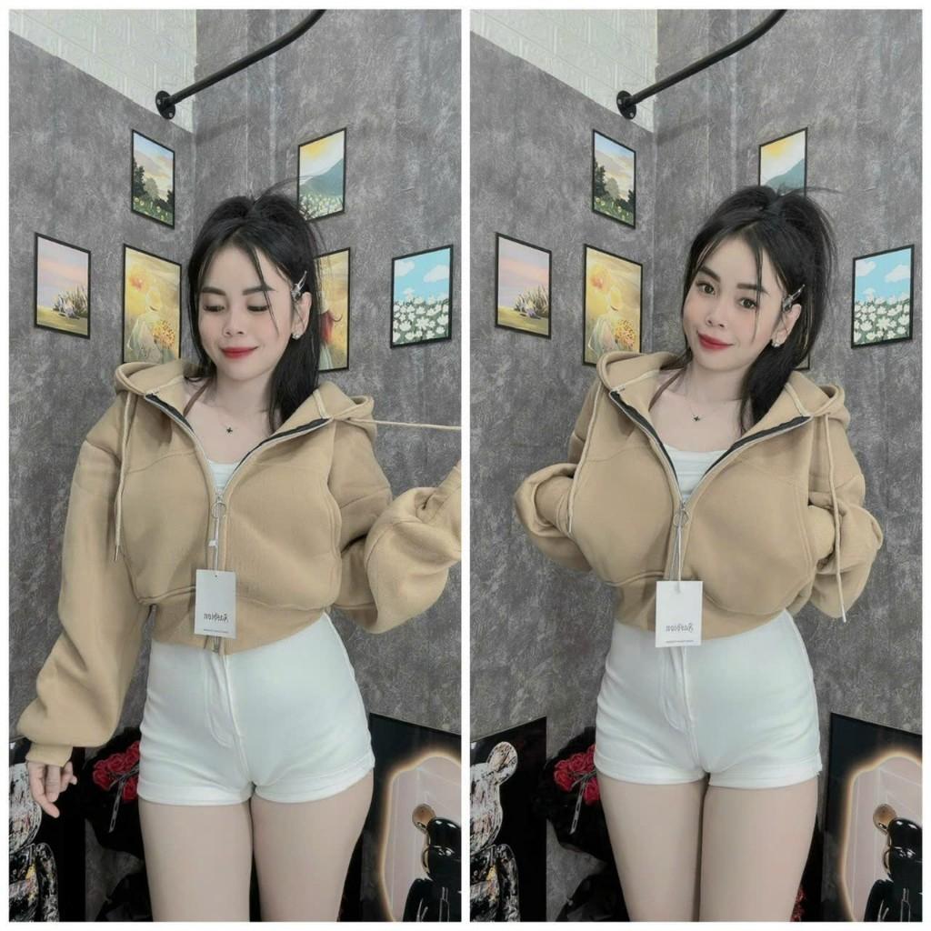 Áo khoác nỉ croptop tay dài trơn có mũ chùm đẹp hàng rất đẹp-A2029 - Màu 6