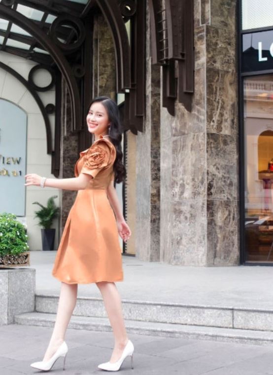 Đầm xòe phom chữa A basic tay phồng hoa hồng đi tiệc | đi làm