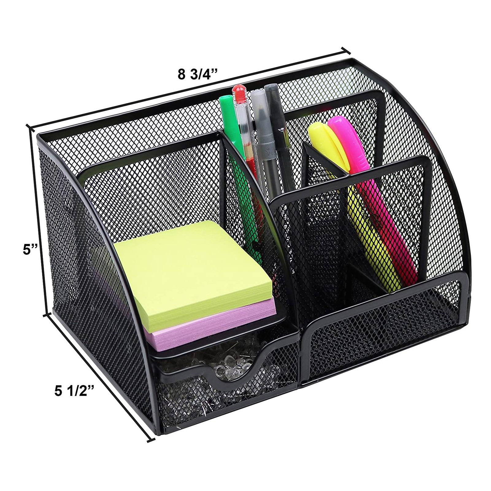 Office Table 6-Grid Mesh Storage Box Notes Pencil Stand Table Organizer Office Supplies
