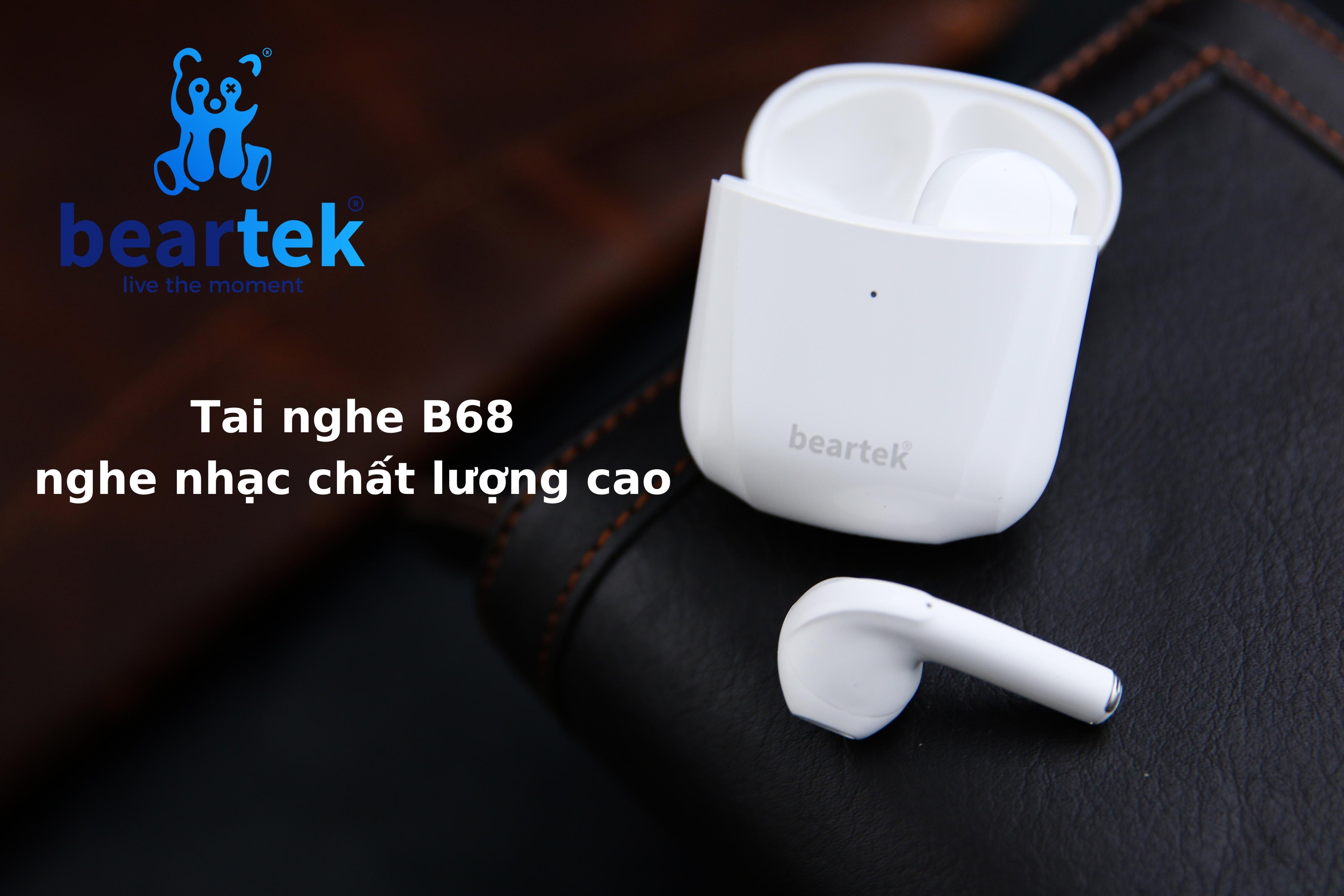 Tai nghe bluetooth Beartek Bearpods B68 có đổi tên, chạm cảm ứng, bass mạnh - Hàng chính hãng