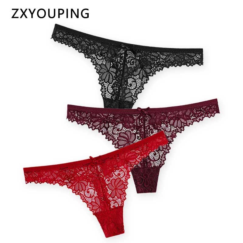 Lace Thong Women Hollow Out Sexy G String Embroidery Floral Panties Low Waist Underwear Close Breathable M-XL