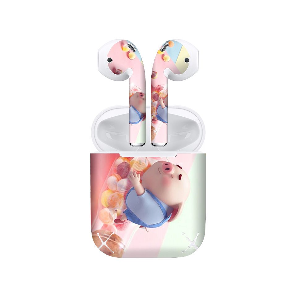 Miếng dán skin chống bẩn cho tai nghe AirPods in hình Heo con dễ thương - HEO2k19 - 157 (bản không dây 1 và 2)