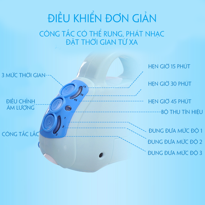 Nôi điện rung cho em bé sơ sinh Kawaii Home, Có điều khiển Bluetooth phát nhạc