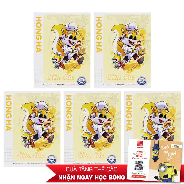 Combo 5 Tập Class Siêu Sóc - 4 Ô Ly - 96 Trang 120gsm - Hồng Hà 0329 - Màu Vàng + Tặng Kèm Thẻ Cào