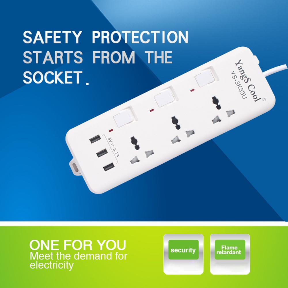 Ổ Cắm Điện Dài Đa Năng Với Cổng Usb Chuyển Mạch Riêng 250V, 10A, 3 Mét