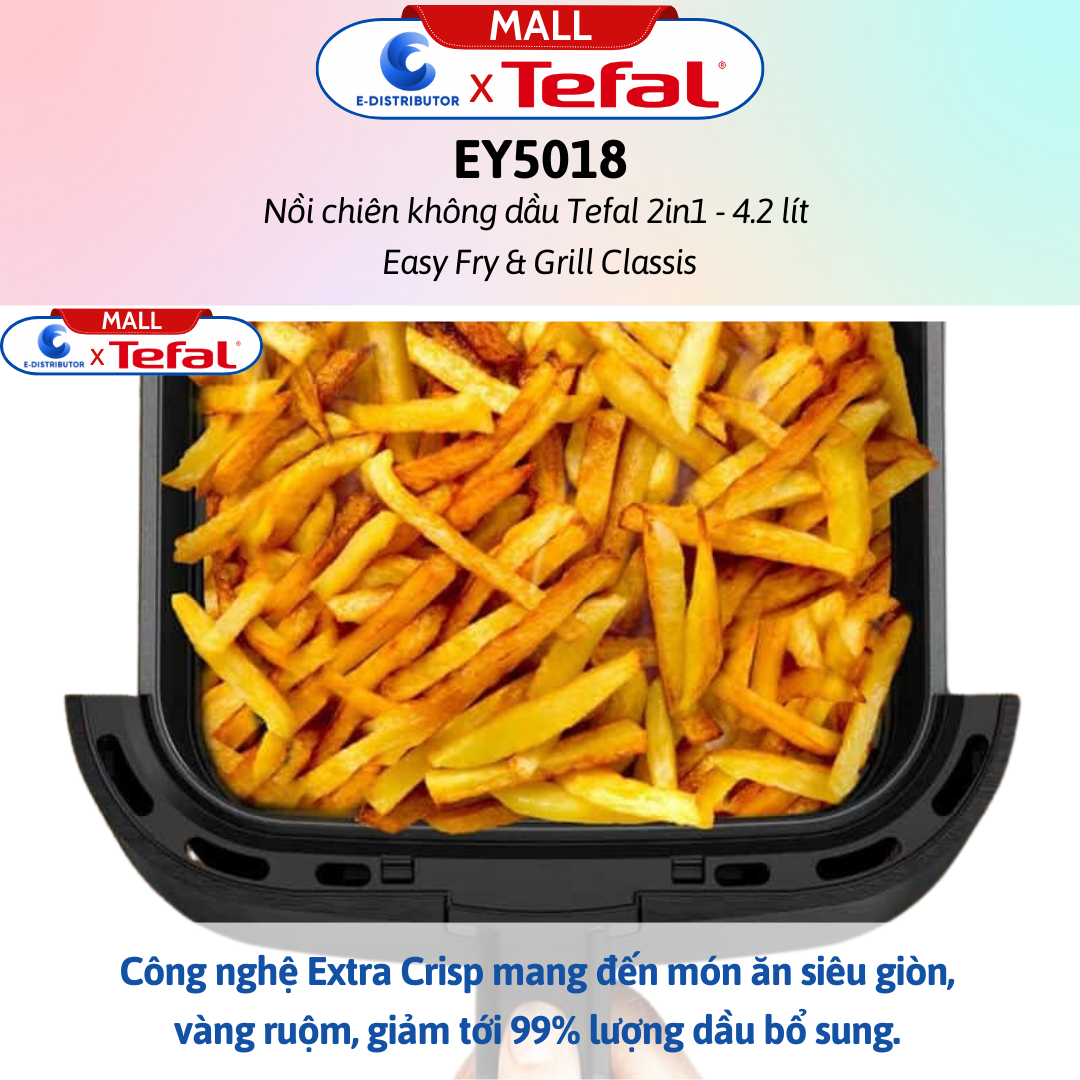 Nồi chiên không dầu kiêm nướng Tefal EY5018 Easy Fry &amp; grill XL Classic (màu đen - cơ - 4,2L) - Hàng Chính Hãng