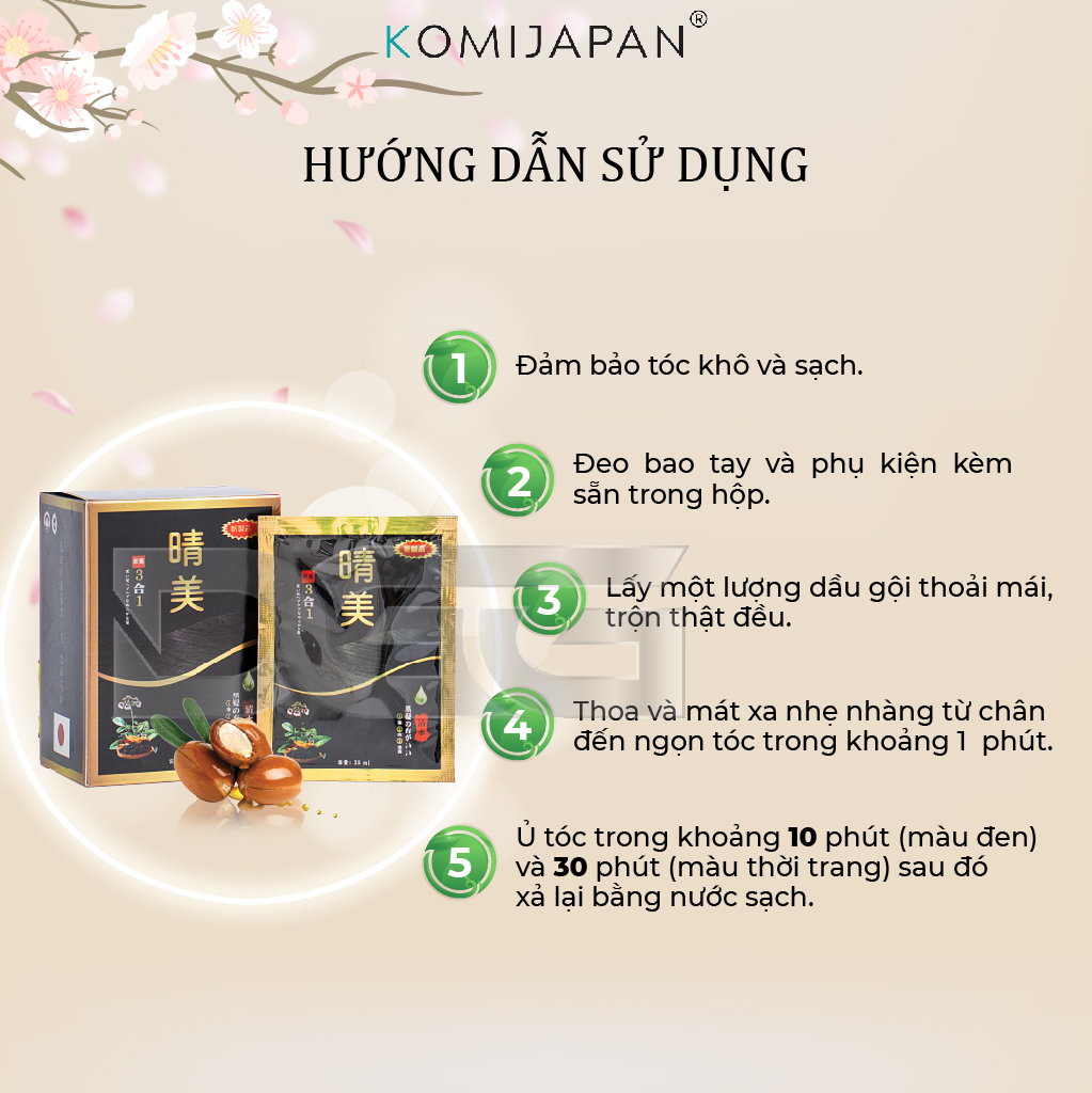 Gói dầu gội phủ bạc thảo dược thiên nhiên Komi Nhật Bản