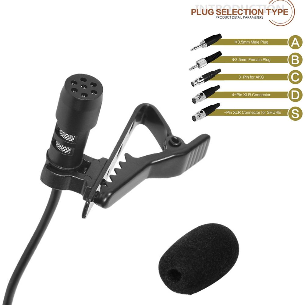 Micrô ve áo màu đen Lavalier 3,5mm XLR 3 chân XLR 4 chân cho hệ thống không dây với kẹp kim loại và màu kính chắn gió: A