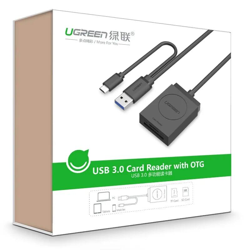 Ugreen UG20203CR127TK 15CM màu Đen Bộ chuyển USB 3.0 sang đọc thẻ TF + SD hỗ trợ OTG cao cấp - HÀNG CHÍNH HÃNG