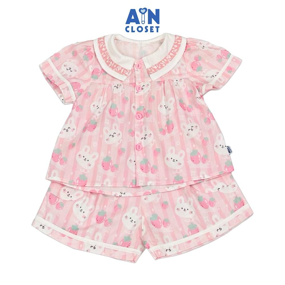 Bộ quần áo Ngắn bé gái họa tiết Thỏ Kẻ Hồng cotton - AICDBGWLKEP4 - AIN Closet