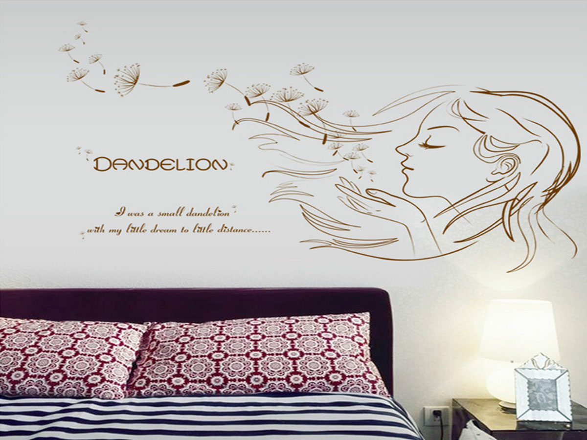 decal dán tường cô gái dandelion nâu