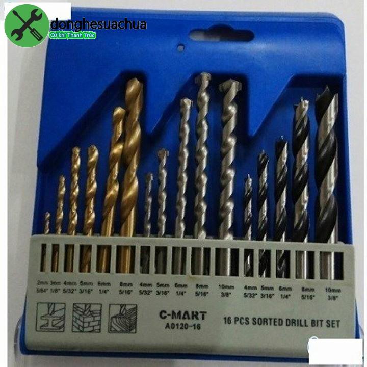 Bộ mũi khoan tổng hợp C-MART A0120-16 16 chi tiết