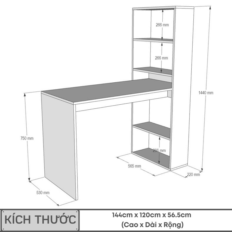 Bàn Làm Việc Kết Hợp Kệ Sách Màu Trắng SIB Decor, Gỗ Chống Ẩm, Bề Mặt Phủ Melamine Chống Trầy Và Kháng Nước, Dễ Dàng Lắp Ráp