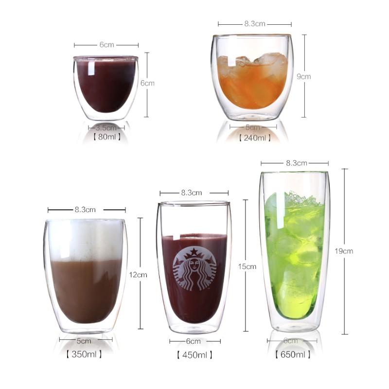 Cốc thủy tinh 2 lớp giữ nhiệt uống trà và cafe 80ml-240ml -350ml-450ml-650ml