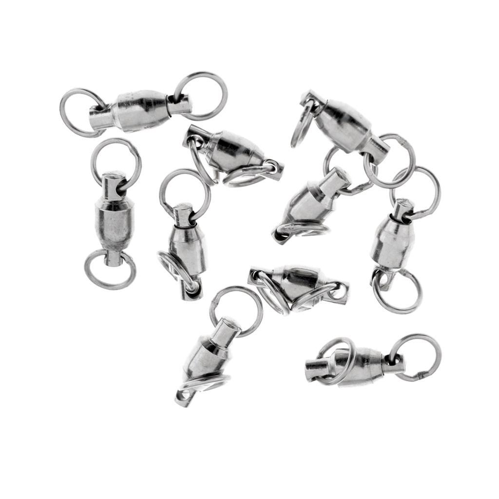 10Pcs Stainless Steel Heavy Duty Ball Bearing Swivel Solid Rings Black Fishing Swivel Fishing Accessory