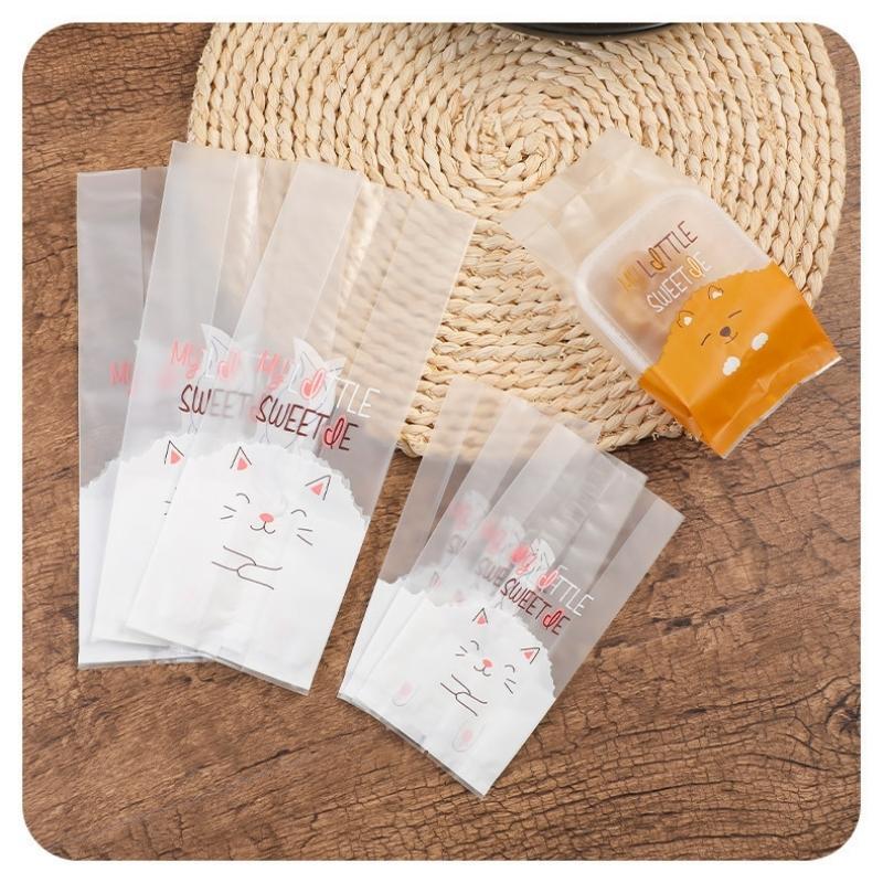 Túi Đựng Bánh Quy Bánh Mì Snack Bánh Dứa Trong Suốt Hoa Văn Mèo Bông Tuyết
