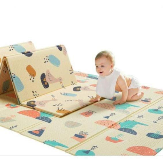 Thảm trải sàn xốp XPE 2 mặt phủ Silicone Hàn Quốc chống thấm tuyệt đối, chống ngã, cho bé tập bò kèm túi 1m8x2m