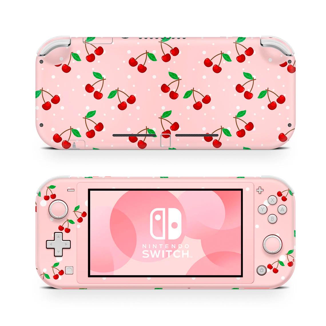 Skin decal dán Nintendo Switch Lite mẫu cherry hồng (dễ dán, đã cắt sẵn)