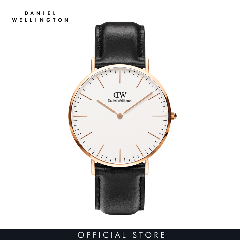 Đồng hồ Nam, Nữ Daniel Wellington dây da - Classic Sheffield mặt trắng - vỏ vàng hồng