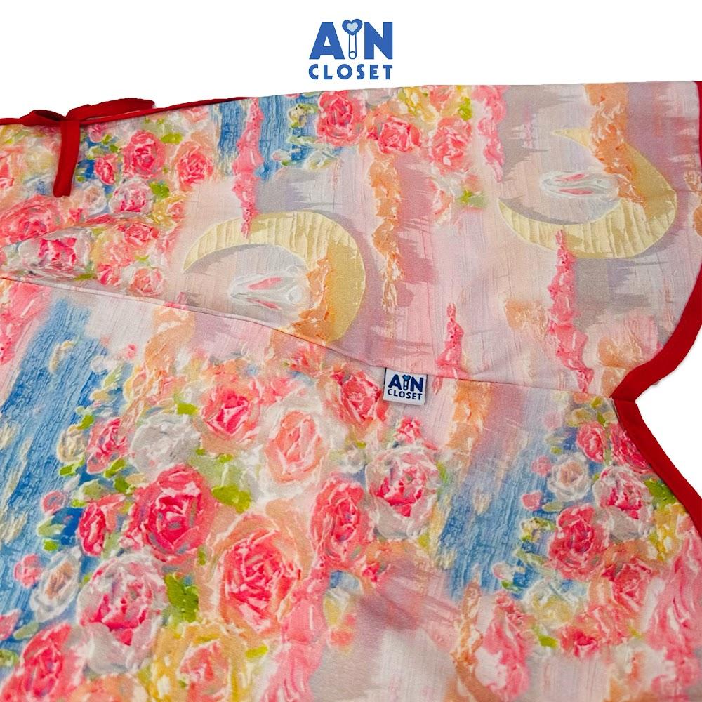 Đầm Sườn xám bé gái họa tiết Thỏ Mặt Trăng viền đỏ cotton - AICDBTWLJTC2 - AIN Closet