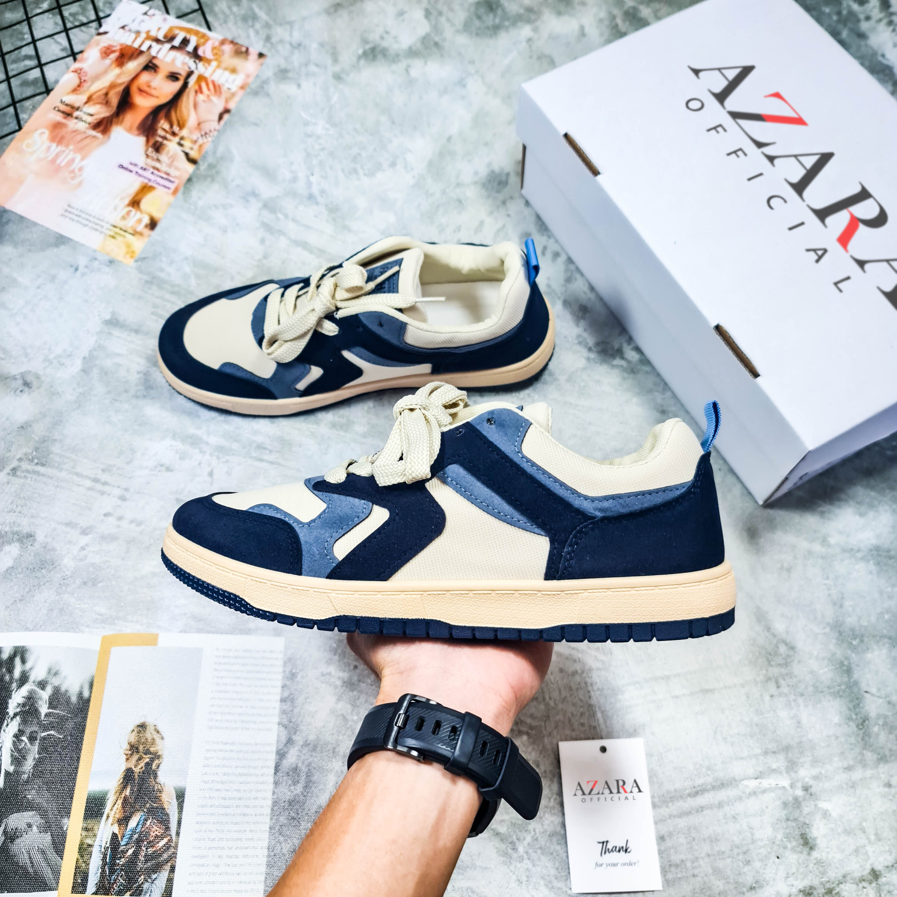 Giày Thể Thao Nam AZARA - Sneaker Màu Xanh - Màu Đen , Phong cách trẻ trung, Đế Bằng, Chất Vải Canvas Cao Cấp - G5553