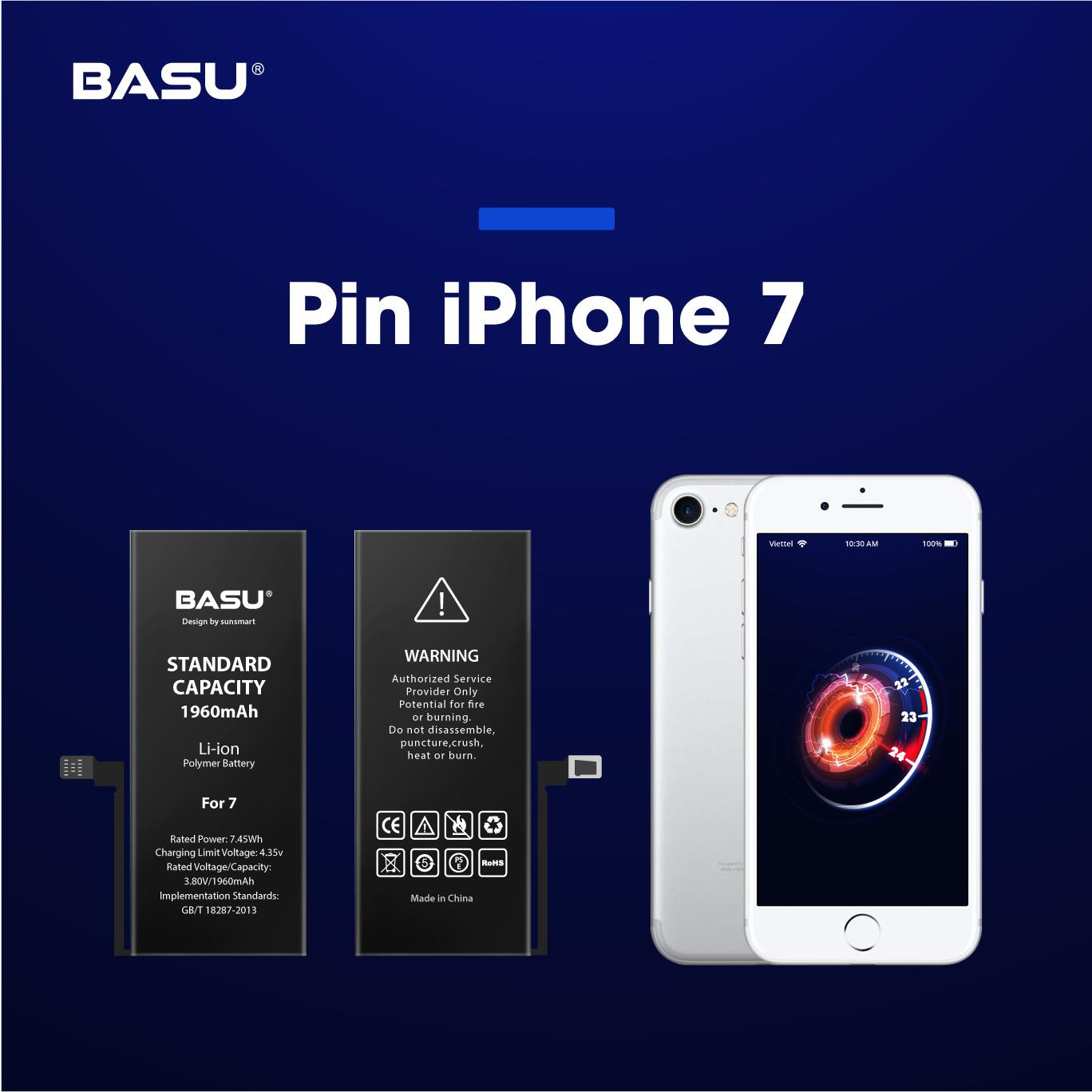 Pin iphone 7 tặng kèm dây sạc iphone  - Chính hãng