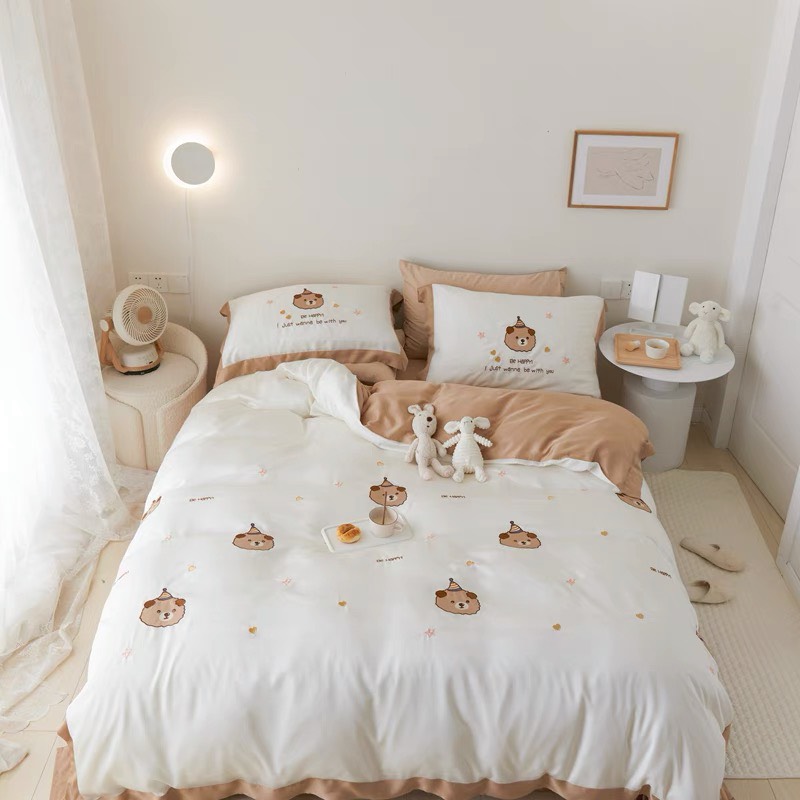 Bộ chăn ga Tencel gấu 5  món xinh không thể cưỡng