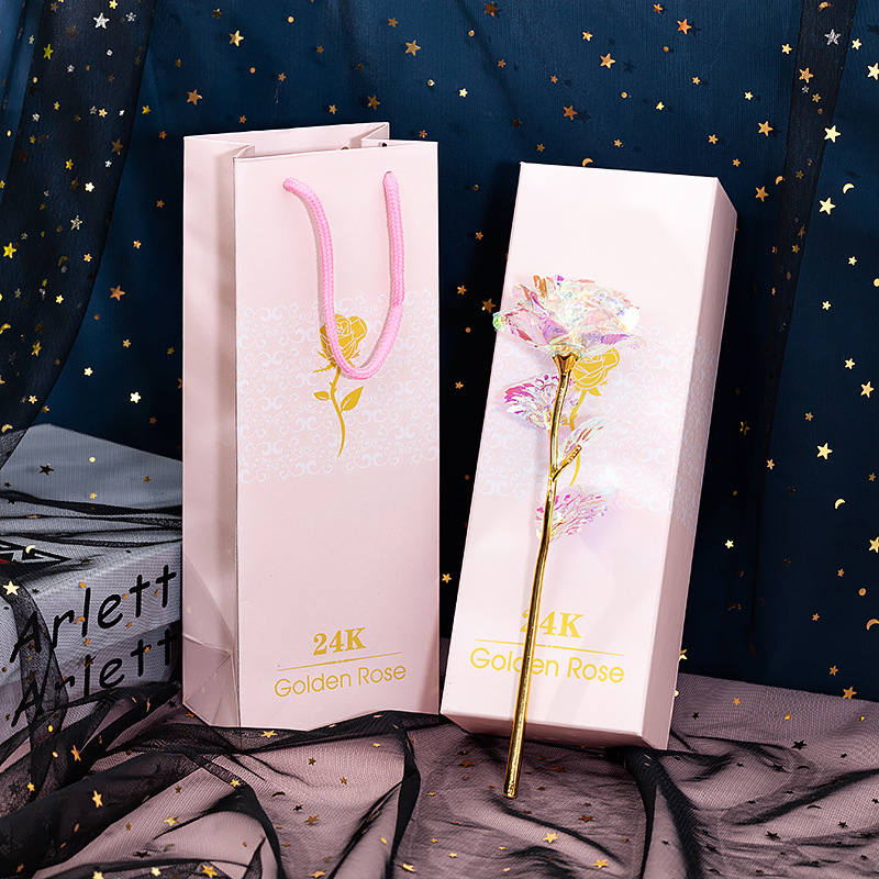 Quà Valentine, Quà 8/3 Tặng Vợ, Quà Sinh Nhật Ý Nghĩa Tặng Bạn Gái - Hoa Hồng Galaxy Phát Sáng Golden Rose Có Đèn Led Đế Love Kèm Gấu Bông Nhỏ Và Thiệp Chúc Mừng (New Version)