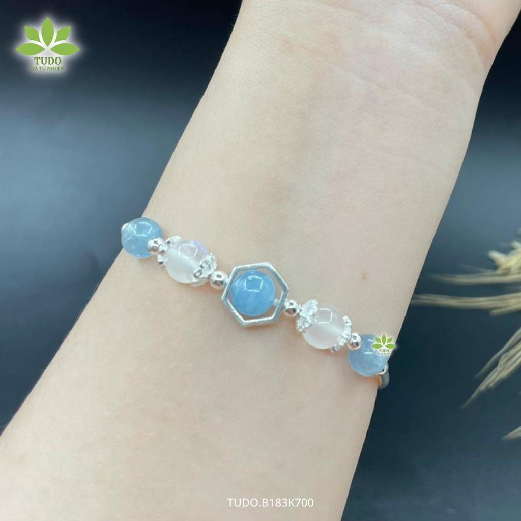 Vòng Tay Nữ Đẹp - Vòng Phong Thủy Mệnh Thủy TUDO B183K700 VCBMOON VCBAQUA xanh dương, trắng, Charm Bạc Ngôi Sao