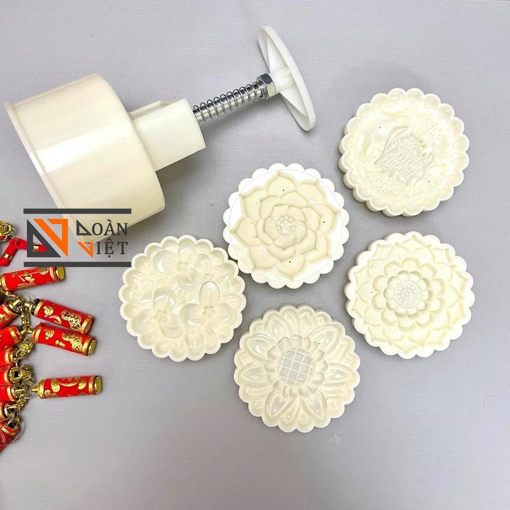 Khuôn Trung Thu 5 mặt VÂN HOA Hồng, Sen, Đào, Hướng Dương, Cá Chép. Dụng cụ làm bánh tạo hình 3D Sắc Nét- 150gr ->180gr